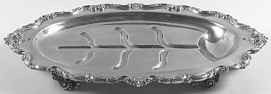 Orleans (Silverplate, Hollowware) Medium Platter Footed Meat Platter with Well by International Silver-1