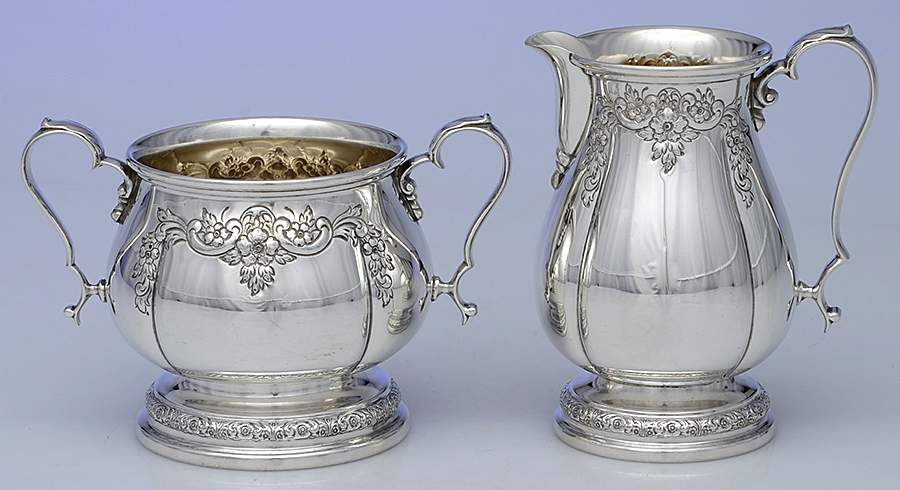 Prelude-Chased (Sterling Hollowware) Mini Sterling Creamer and Open Sugar by International Silver-1