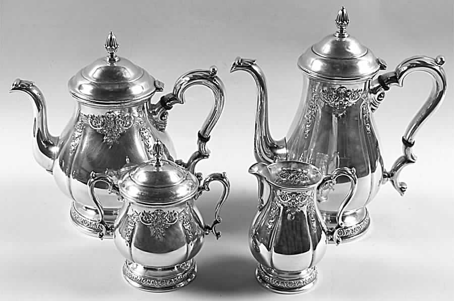 Prelude-Chased (Sterling Hollowware) 4 Piece Tea Set (SCP, STP, SCR, SSU) by International Silver-1