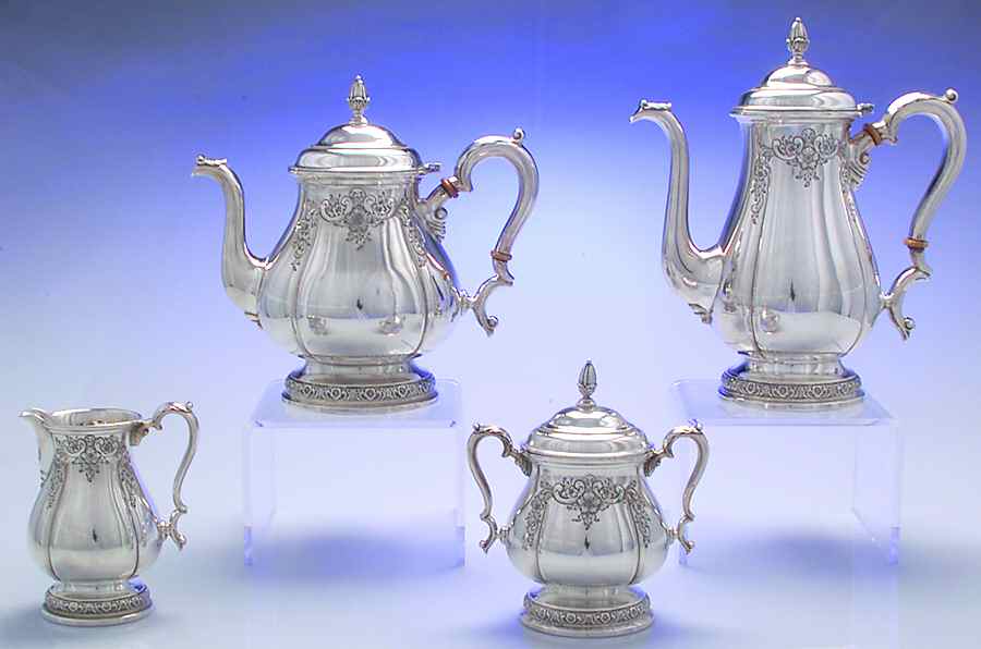Prelude-Chased (Sterling Hollowware) 4 Piece Tea Set (SCP, STP, SCR, SSU) by International Silver-1