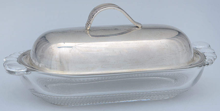 Prelude-Plain (Sterling Hollowware) Crystal Butter Dish with Sterling Lid by International Silver-1