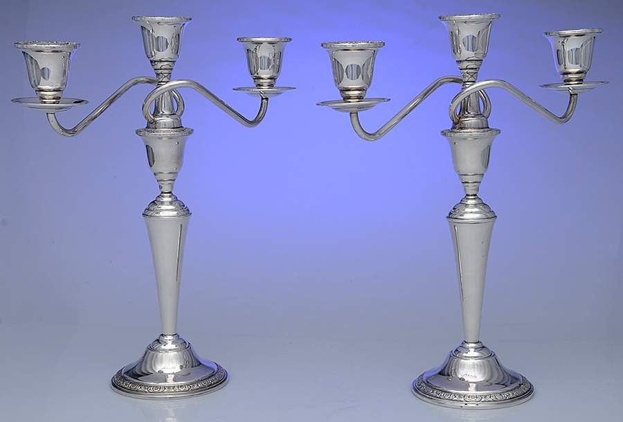 Prelude-Plain (Sterling Hollowware) Pair of Weighted 3 Light Candelabra by International Silver-1