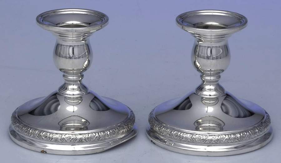 Prelude-Plain (Sterling Hollowware) Pair of Weighted Candleholders by International Silver-1
