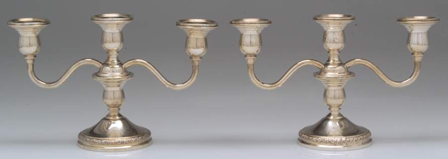 Prelude-Plain (Sterling Hollowware) Pair of Weighted 3 Light Candelabras by International Silver-1