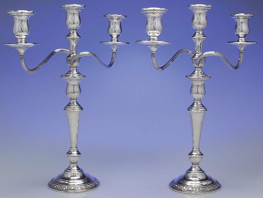 Prelude-Plain (Sterling Hollowware) Pair of Weighted 3 Light Candelabra by International Silver-1