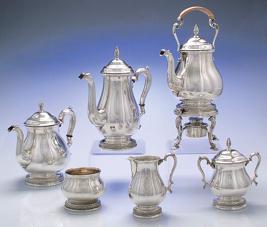 Prelude-Plain (Sterling Hollowware) 6 Piece Tea Set (SCP, STP, SCR, SSU, SWB, SKES) by International Silver-1