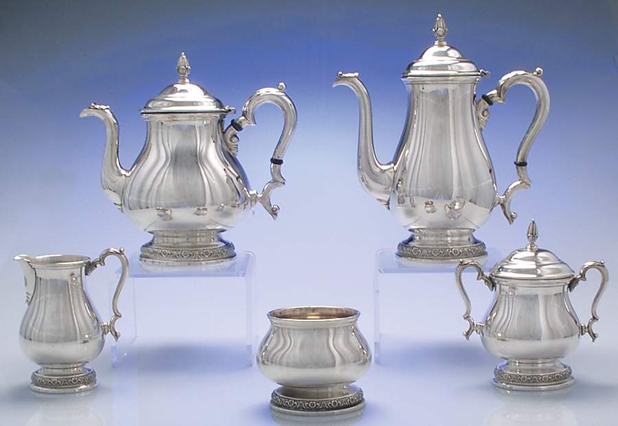 Prelude-Plain (Sterling Hollowware) 5 Piece Tea Set (SCP, STP, SCR, SSU, SWB) by International Silver-1
