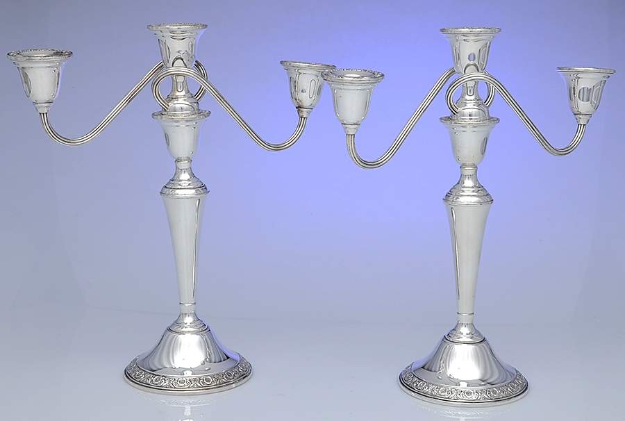 Prelude-Plain (Sterling Hollowware) Pair of Weighted 3 Light Candelabra by International Silver-1