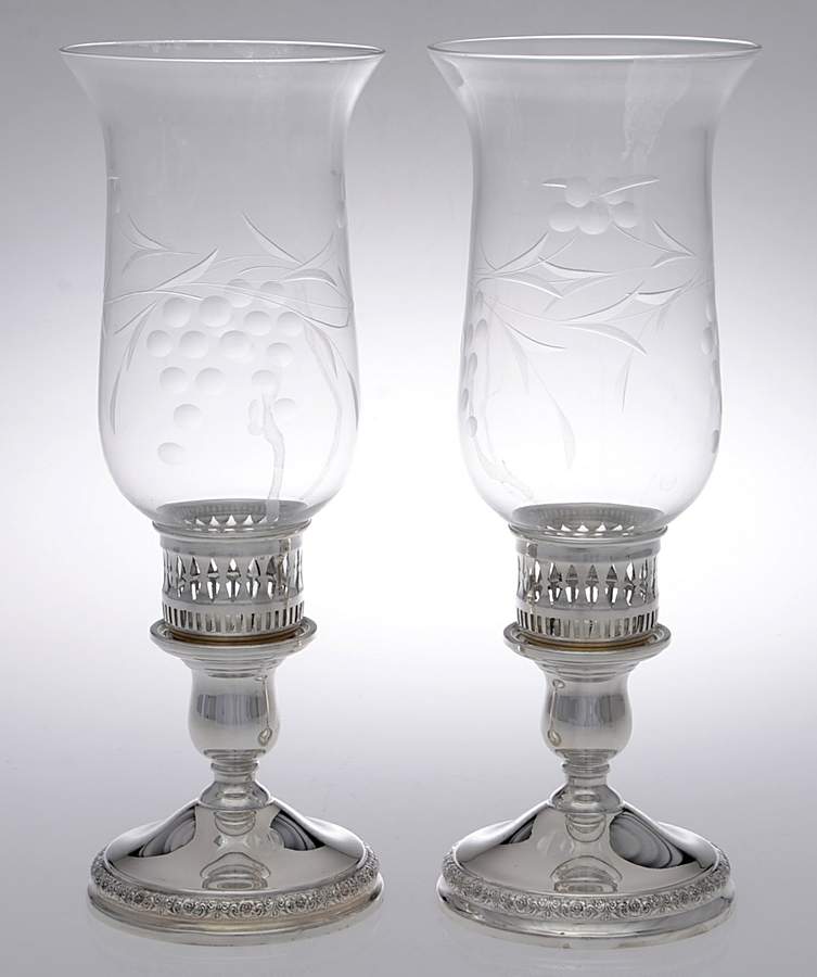Prelude-Plain (Sterling Hollowware) Pair of Weighted Hurricane Lamp & Globe by International Silver-1