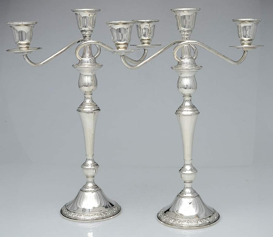 Prelude-Plain (Sterling Hollowware) Pair of Weighted 3 Light Candelabra by International Silver-1