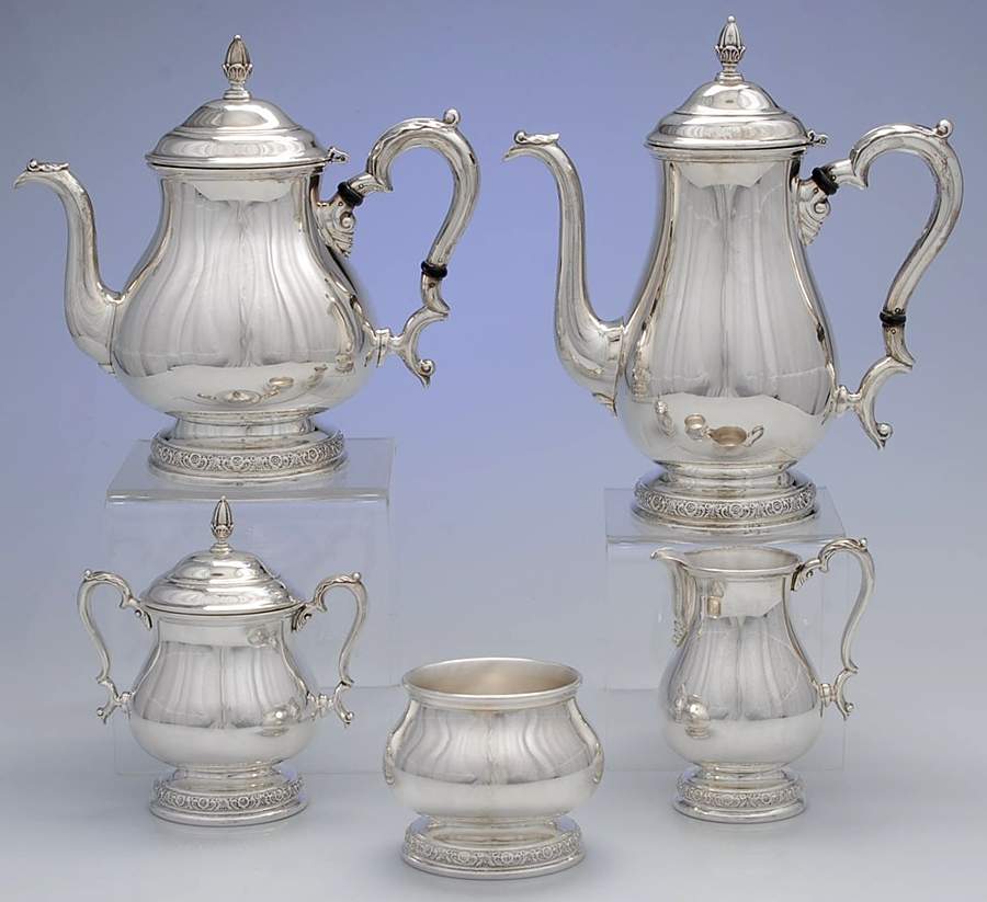 Prelude-Plain (Sterling Hollowware) 5 Piece Tea Set (SCP, STP, SCR, SSU, SWB) by International Silver-1