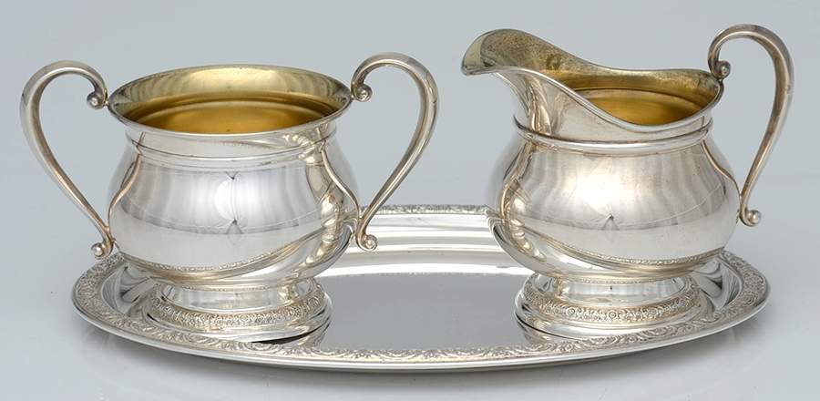 Prelude-Plain (Sterling Hollowware) Mini Creamer, Open Sugar & Tray Set by International Silver-1