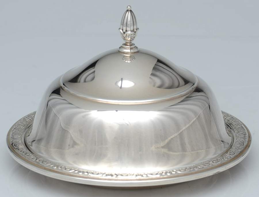 Prelude-Plain (Sterling Hollowware) Crystal Butter Dish with Sterling Lid by International Silver-1