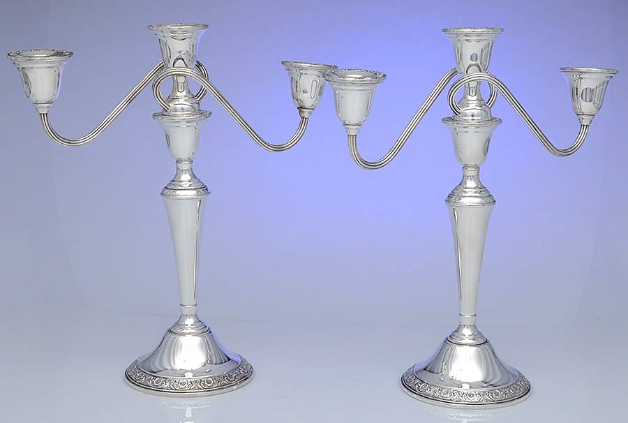 Prelude-Plain (Sterling Hollowware) Pair of Weighted 3 Light Candelabra by International Silver-1