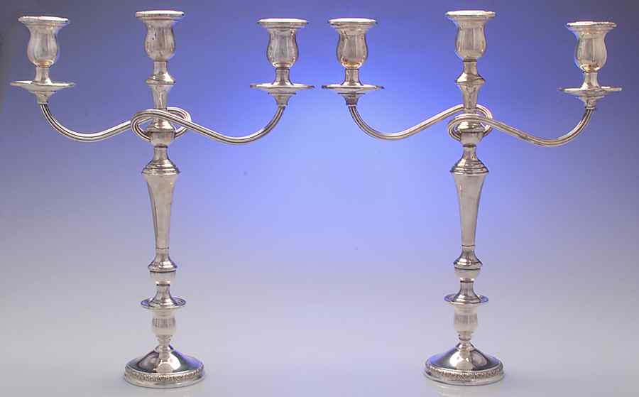 Prelude-Plain (Sterling Hollowware) Pair of 3-Light Candelabra by International Silver-1