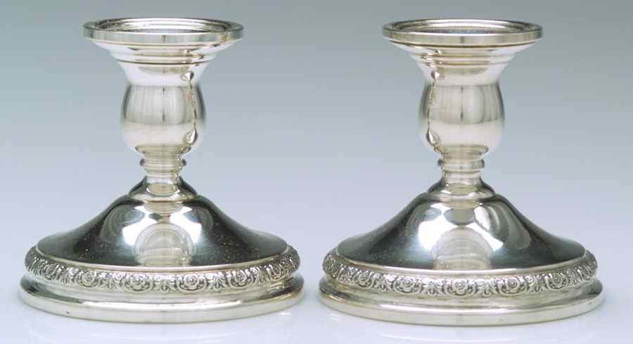 Prelude-Plain (Sterling Hollowware) Pair of Weighted Candleholders by International Silver-1