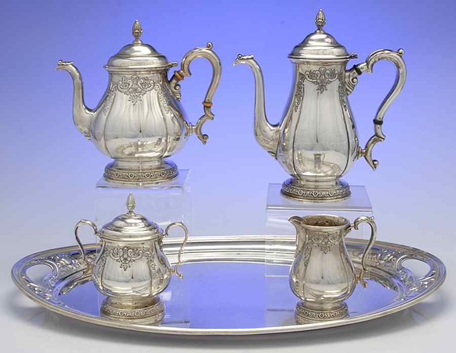 Prelude-Chased (Sterling Hollowware) 5 Piece Tea Set (SCP, STP, SCR, SSU, WTL) by International Silver-1