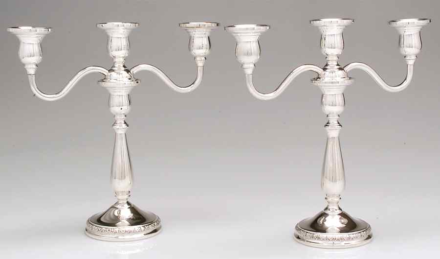 Prelude-Plain (Sterling Hollowware) Pair of Weighted 3 Light Candelabra by International Silver-1