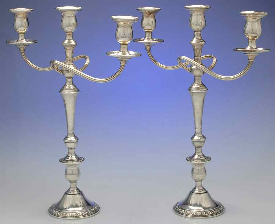 Prelude-Plain (Sterling Hollowware) Pair of 17" 3 Lt Weighted Candelabra by International Silver-1