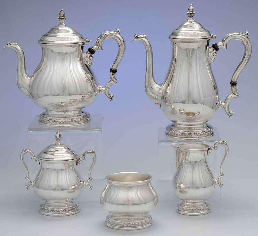 Prelude-Plain (Sterling Hollowware) 5 Piece Tea Set (SCP, STP, SCR, SSU, SWB) by International Silver-1