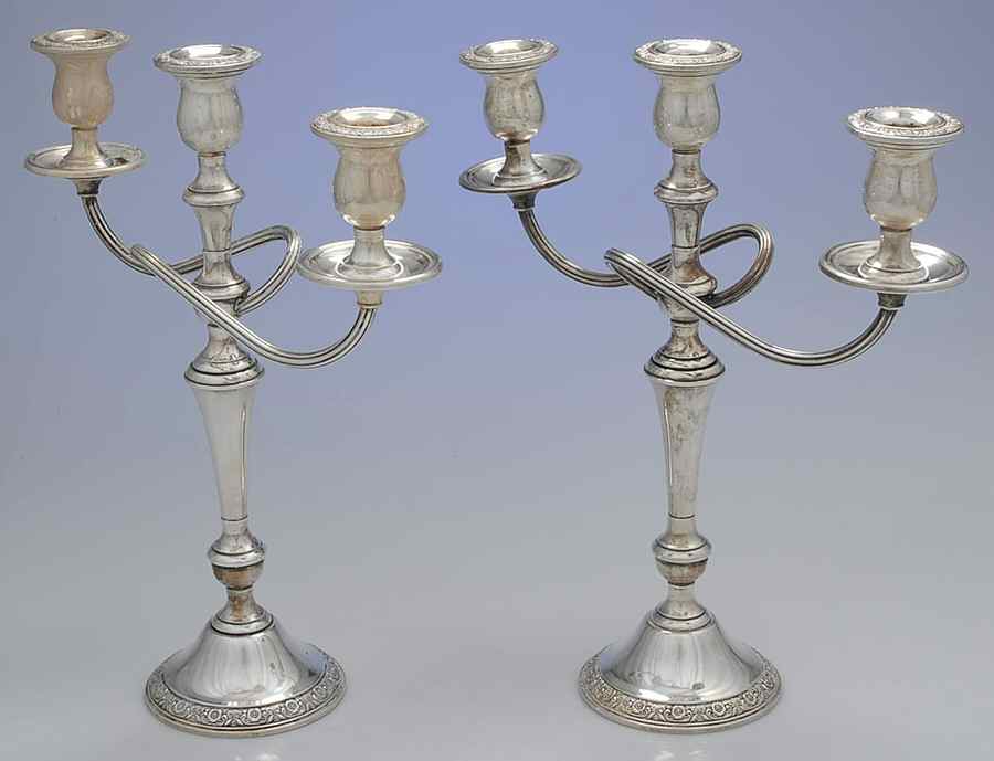Prelude-Plain (Sterling Hollowware) Pair of 14" 3 Light Weighted Candelabras by International Silver-1