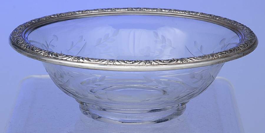 Prelude-Plain (Sterling Hollowware) Crystal Mayonnaise Bowl with Sterling Band by International Silver-1