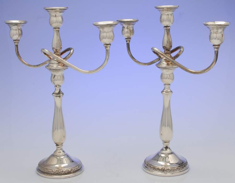 Prelude-Plain (Sterling Hollowware) Pair of Weighted 3 Light Candelabra by International Silver-1