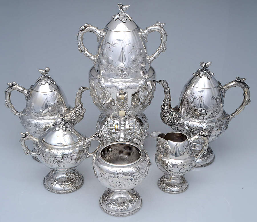 Charter Oak-Hand Chased 6 Pc Tea Set (Waste and Urn) by International Silver-1