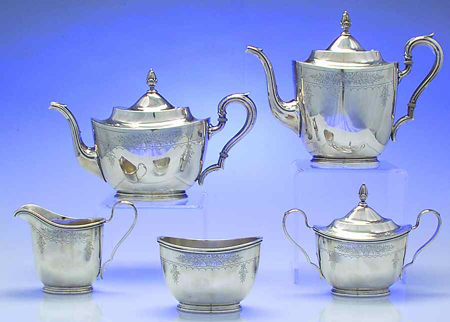 Richmond-Chased 5 Piece Tea Set (SCP, STP, SCR, SSU, SWB) by International Silver-1