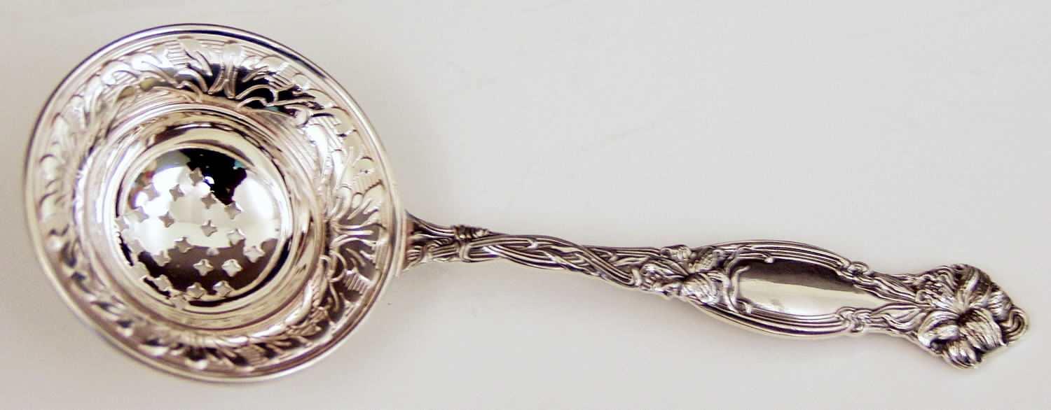 Frontenac (Sterling, Newer) Individual Overcup Tea Strainer with Silverplate Bowl by International Silver-1