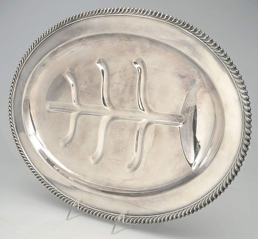 Ashley (Silverplate, Hollowware) 18" 4 Toed Meat Platter with Well by International Silver-1