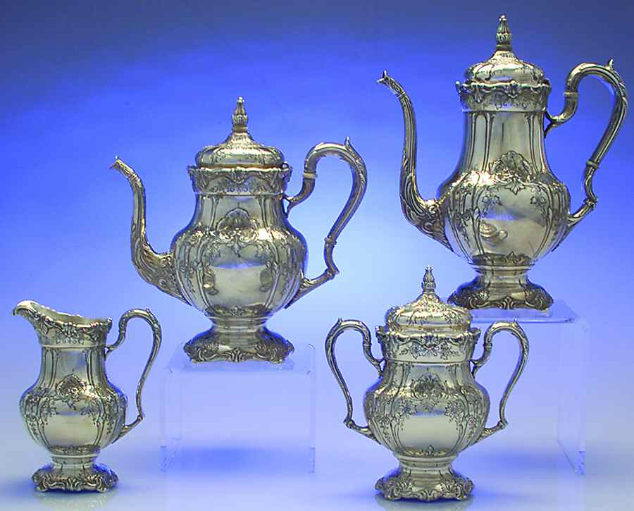 Richelieu-Hand Chased (Sterling, Hollowware) 4 Piece Tea Set (SCP, STP, SCR, SSU) by International Silver-1