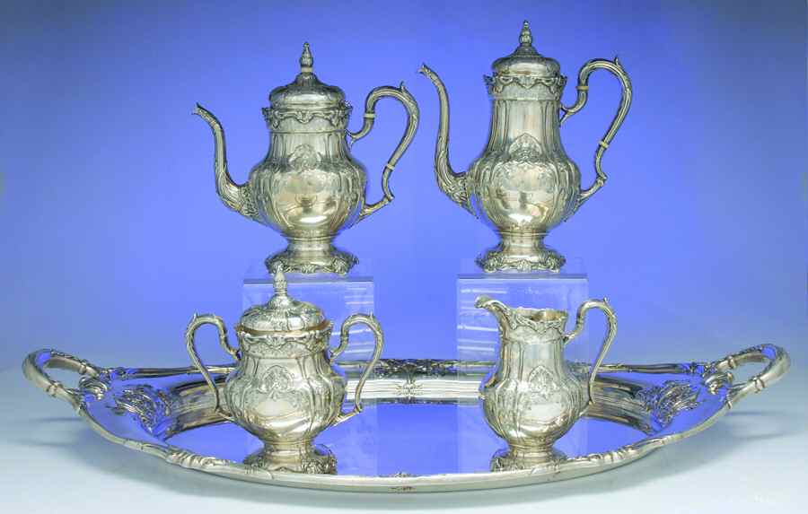 Richelieu-Hand Chased (Sterling, Hollowware) 5 Piece Tea Set (SCP, STP, SCR, SSU, WTL) by International Silver-1