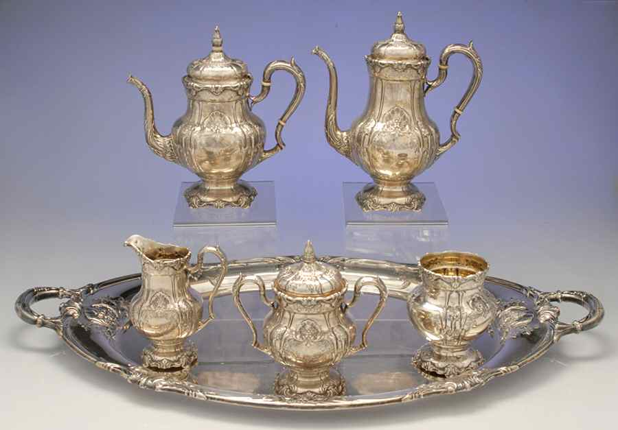 Richelieu-Hand Chased (Sterling, Hollowware) 6 Piece Tea Set (SCP, STP, SCR, SSU, SWB, WTL) by International Silver-1