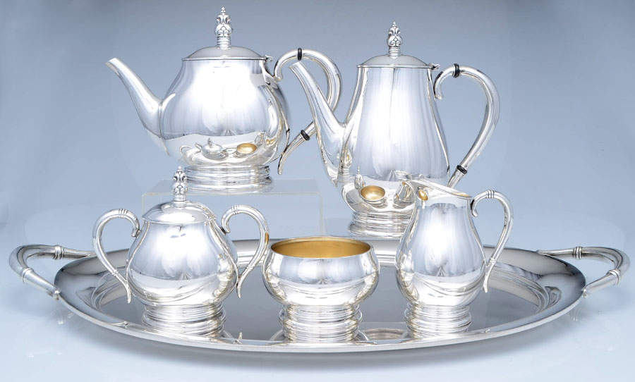 Royal Danish (Sterling, Hollowware) 6 Piece Tea Set (SCP, STP, SCR, SSU, SWB, WTL) by International Silver-1