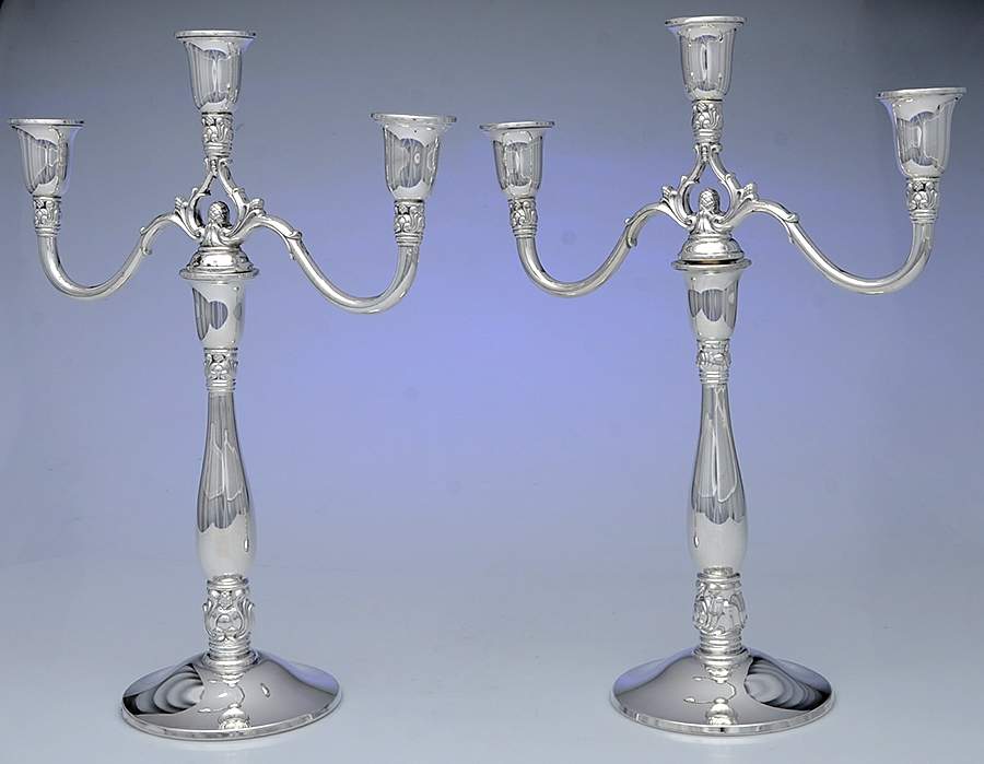 Royal Danish (Sterling, Hollowware) Pair of Weighted 3 Light Candelabra by International Silver-1