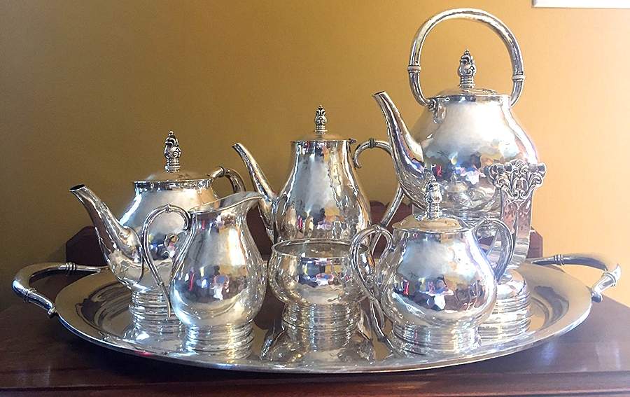 Royal Danish (Strl, Hlwr, Hand Hammered) 7 Piece Tea Set (SCP, STP, SCR, SSU, SWB, SKES & WTL) by International Silver-1