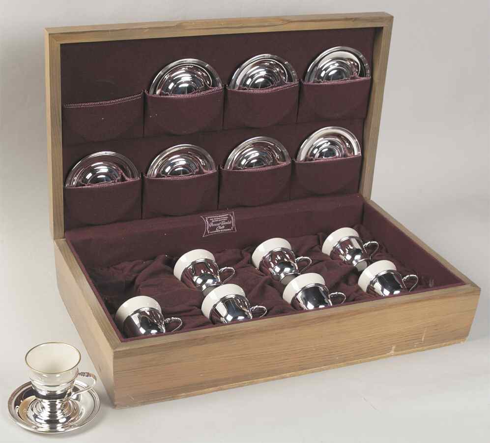 Royal Danish (Sterling, Hollowware) Demi Cup and Saucer with Liner - Set of 8 with Case by International Silver-1