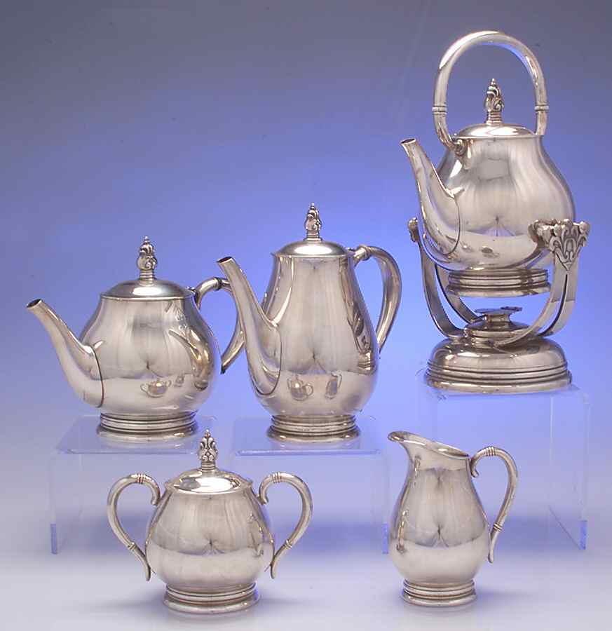 Royal Danish (Sterling, Hollowware) 5 Piece Tea Set (SCP, STP, SCR, SSU, SKES) by International Silver-1