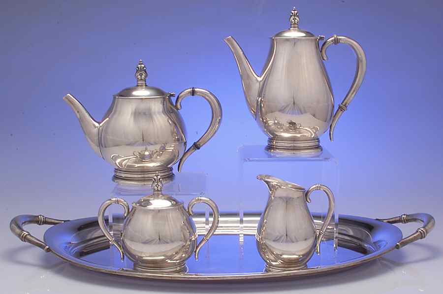 Royal Danish (Sterling, Hollowware) 5 Piece Tea Set (SCP, STP, SCR, SSU, WTL) by International Silver-1