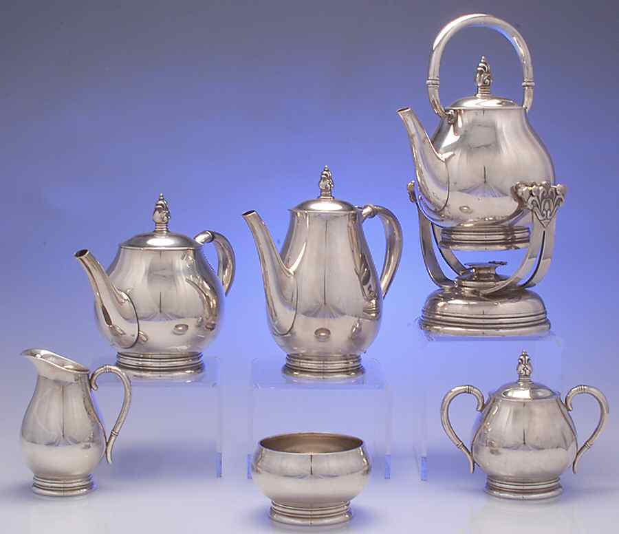 Royal Danish (Sterling, Hollowware) 6 Piece Tea Set (SCP, STP, SCR, SSU, SWB, SKES) by International Silver-1