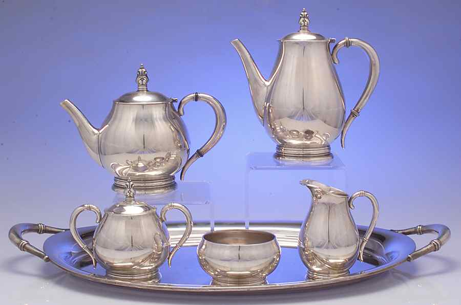 Royal Danish (Sterling, Hollowware) 6 Piece Tea Set (SCP, STP, SCR, SSU, SWB, WTL) by International Silver-1