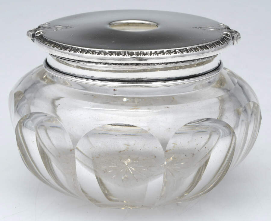 Trianon (Sterling, Hollowware) Crystal Bowl Metal Top Hair Receiver Jar by International Silver-1