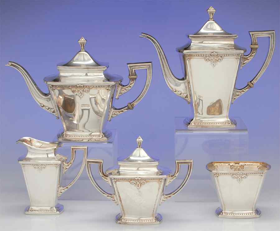 Trianon (Sterling, Hollowware) 5 Piece Tea Set (SCP, STP, SCR, SSU, SWB) by International Silver-1