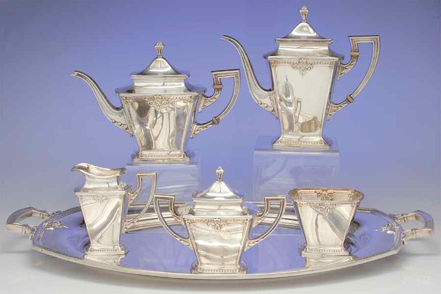 Trianon (Sterling, Hollowware) 6 Piece Tea Set (SCP, STP, SCR, SSU, SWB, WTL) by International Silver-1