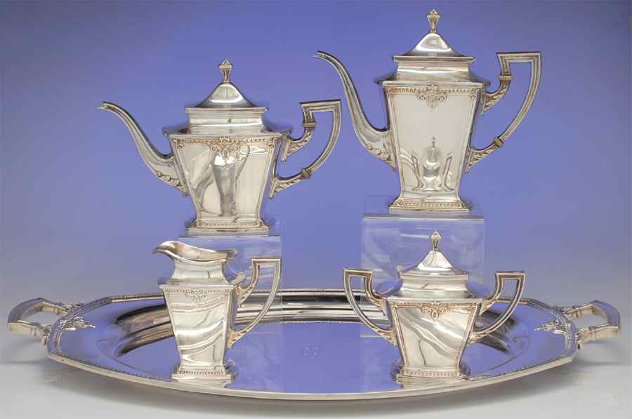 Trianon (Sterling, Hollowware) 5 Piece Tea Set (SCP, STP, SCR, SSU, WTL) by International Silver-1