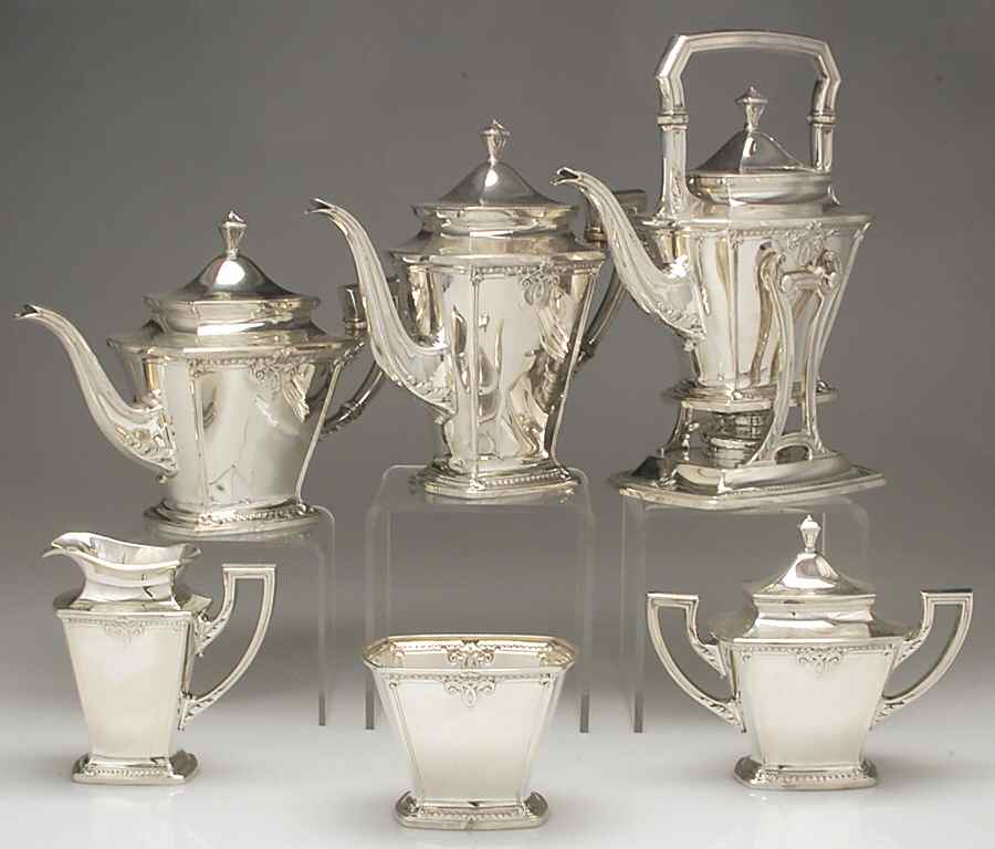 Trianon (Sterling, Hollowware) 6 Piece Tea Set (SCP, STP, SCR, SSU, SWB, SKES) by International Silver-1