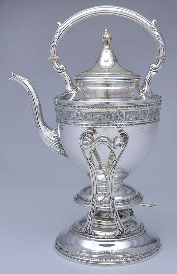 Wedgwood (Sterling, Hollowware, Geometric Base) Kettle, Stand & Burner by International Silver-1