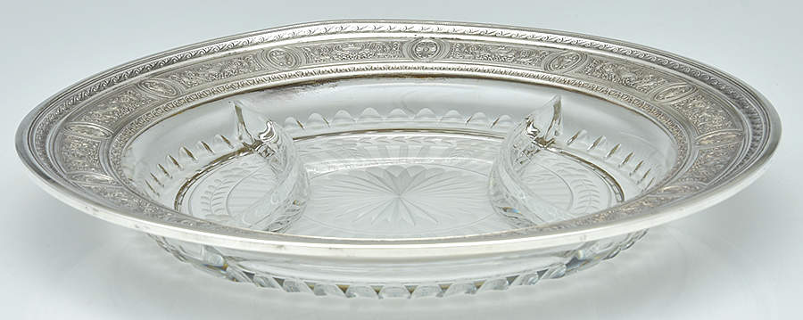 Wedgwood (Sterling, Hollowware, Geometric Base) 3 Part Glass Relish w/Sterling Rim by International Silver-1