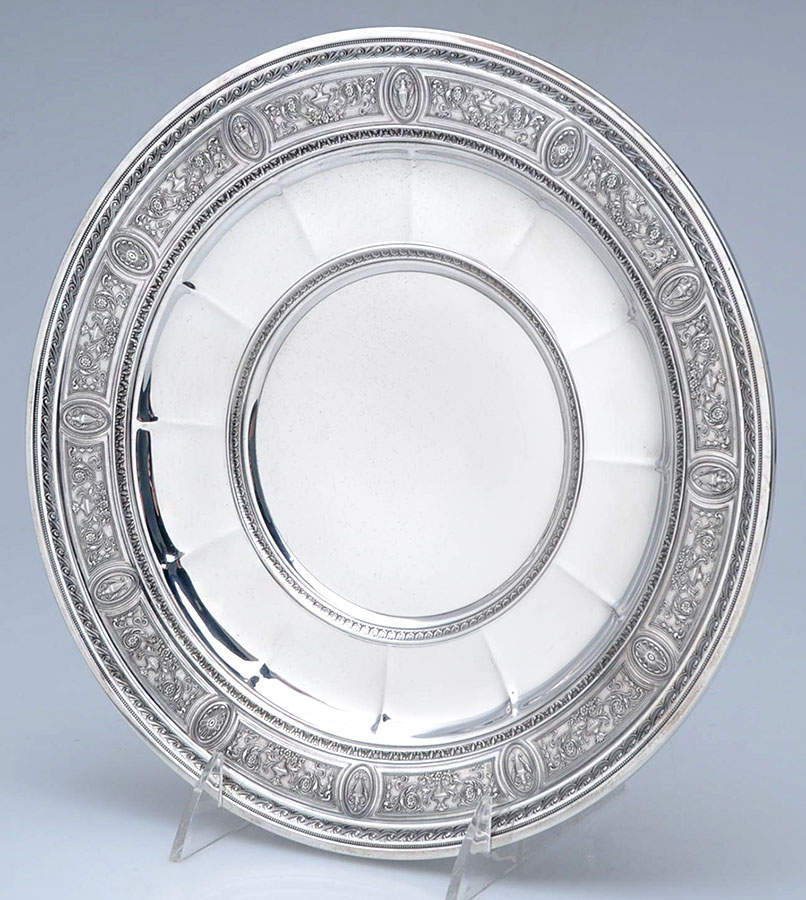 Wedgwood (Sterling, Hollowware, Geometric Base) 10" Sandwich Plate by International Silver-1